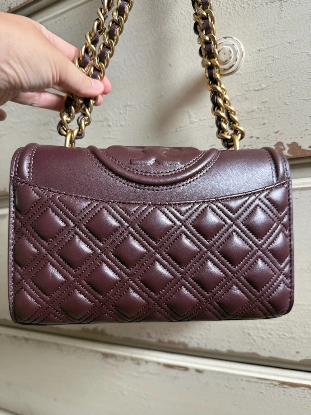 NWT Tory Burch Albarossa Fleming Small Convertible Shoulder Bag Dark Plum Wine